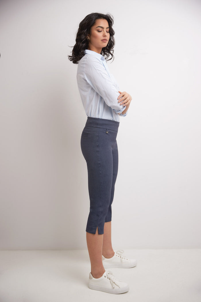 Rekucci Secret Pocket Capris With Wide Waistband Indigo