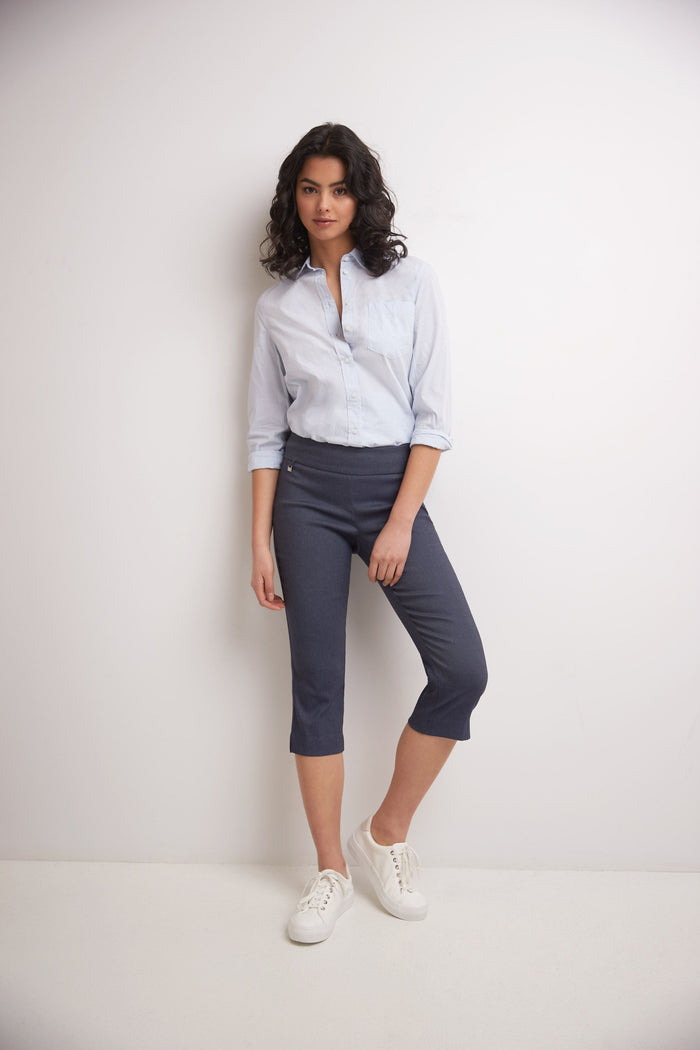 rekucci Secret Pocket Capris with Wide Waistband indigo