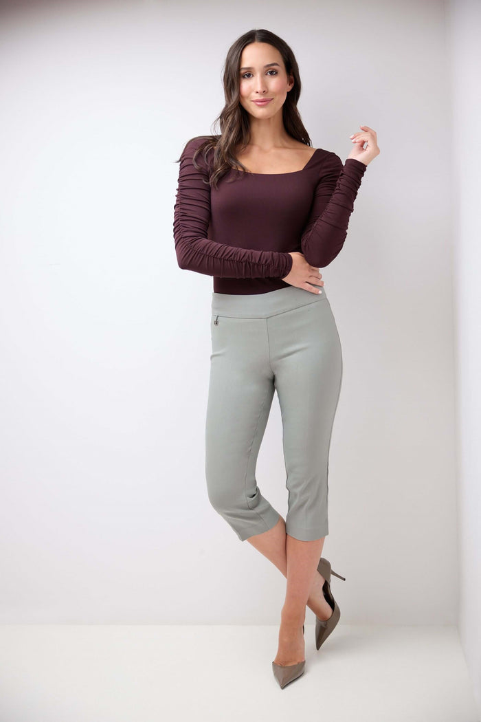 rekucci Secret Pocket Capris with Wide Waistband silver