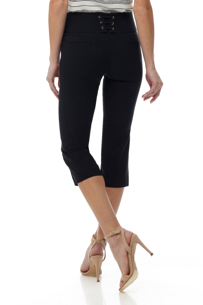 Rekucci Slimming Capris With Wide Waist And Back Lacing Black