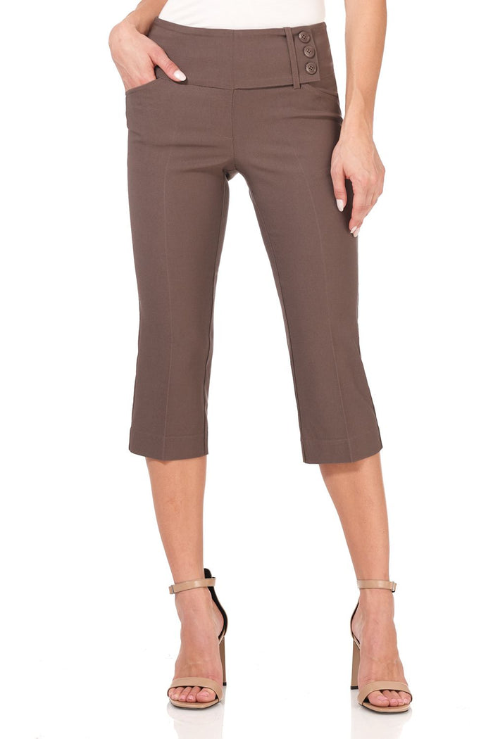 Rekucci Slimming Capris With Wide Waist And Back Lacing Mocha