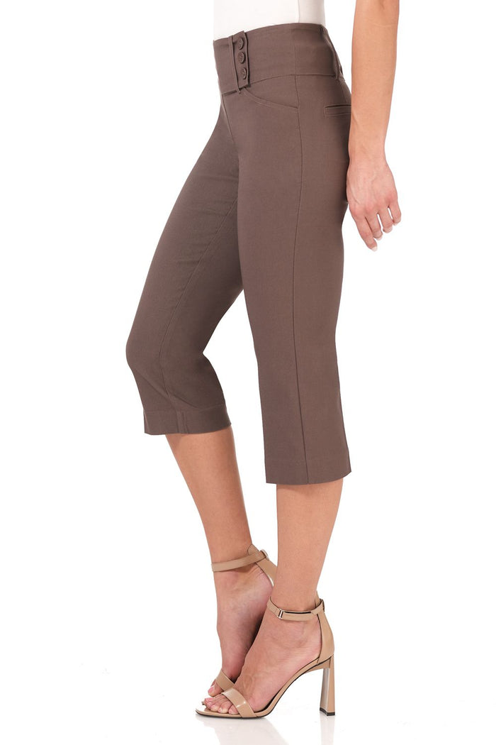 Rekucci Slimming Capris With Wide Waist And Back Lacing Mocha