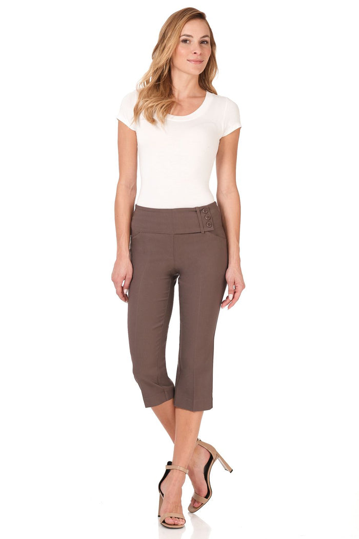 rekucci Slimming Capris with Wide Waist and Back Lacing mocha