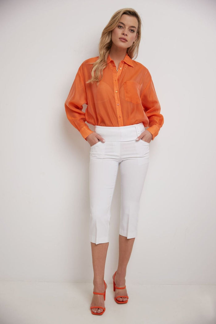 Rekucci Slimming Capris With Wide Waist And Back Lacing White