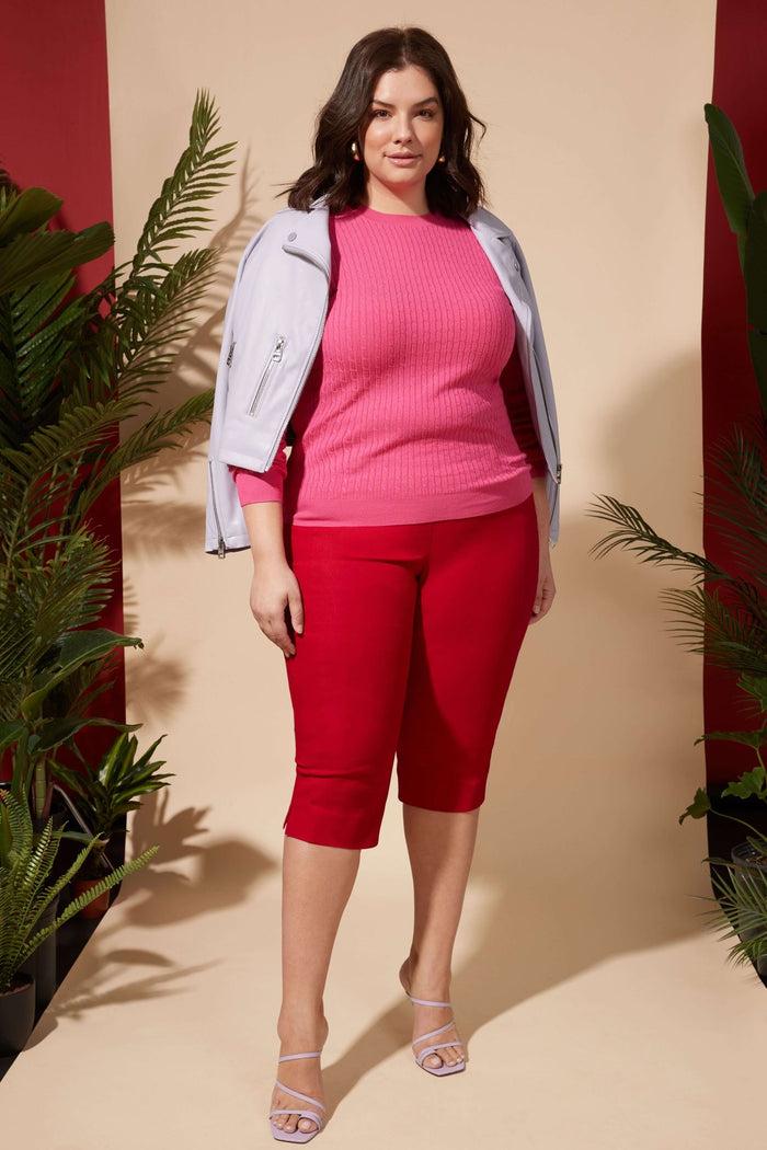 rekucci Slimming Plus Size Capris with Real Pockets red