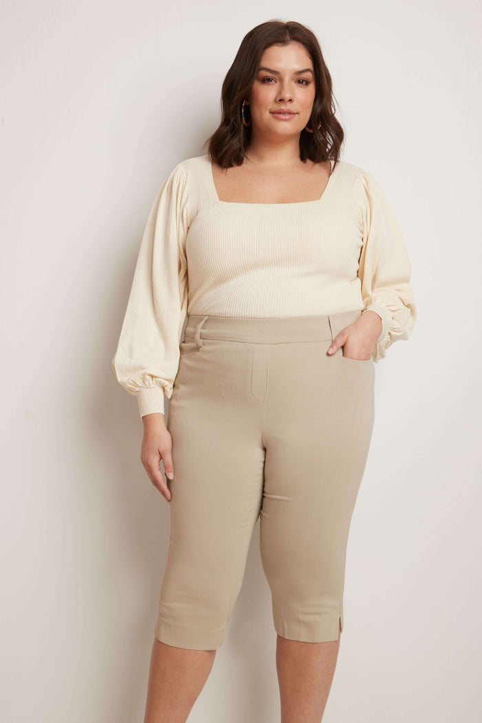 rekucci Slimming Plus Size Capris with Real Pockets stone