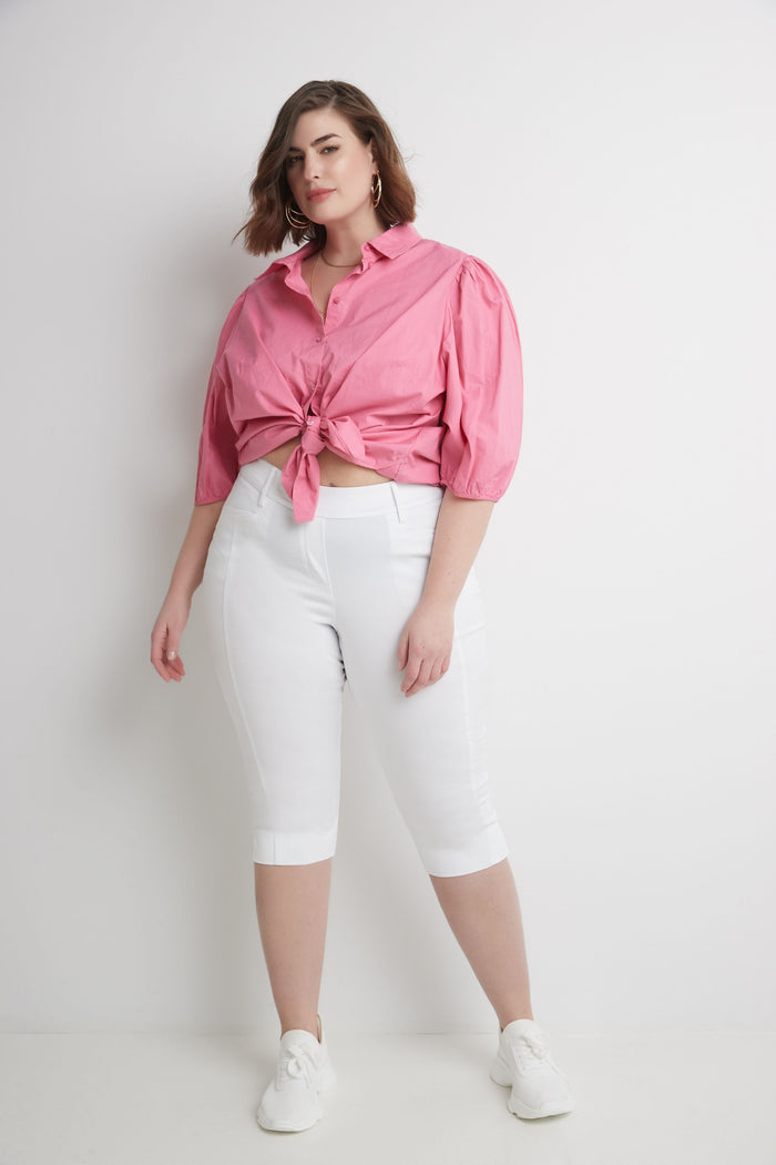 rekucci Slimming Plus Size Capris with Real Pockets white