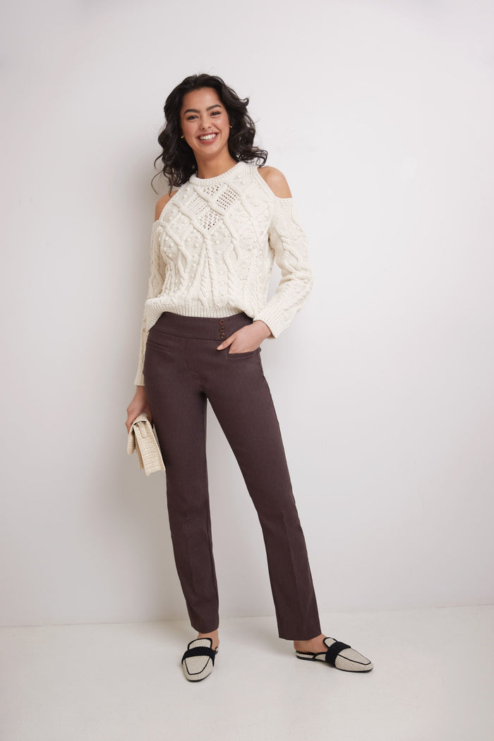 Rekucci Straight Classic Pants With Tummy Control And Pockets Heather-brown