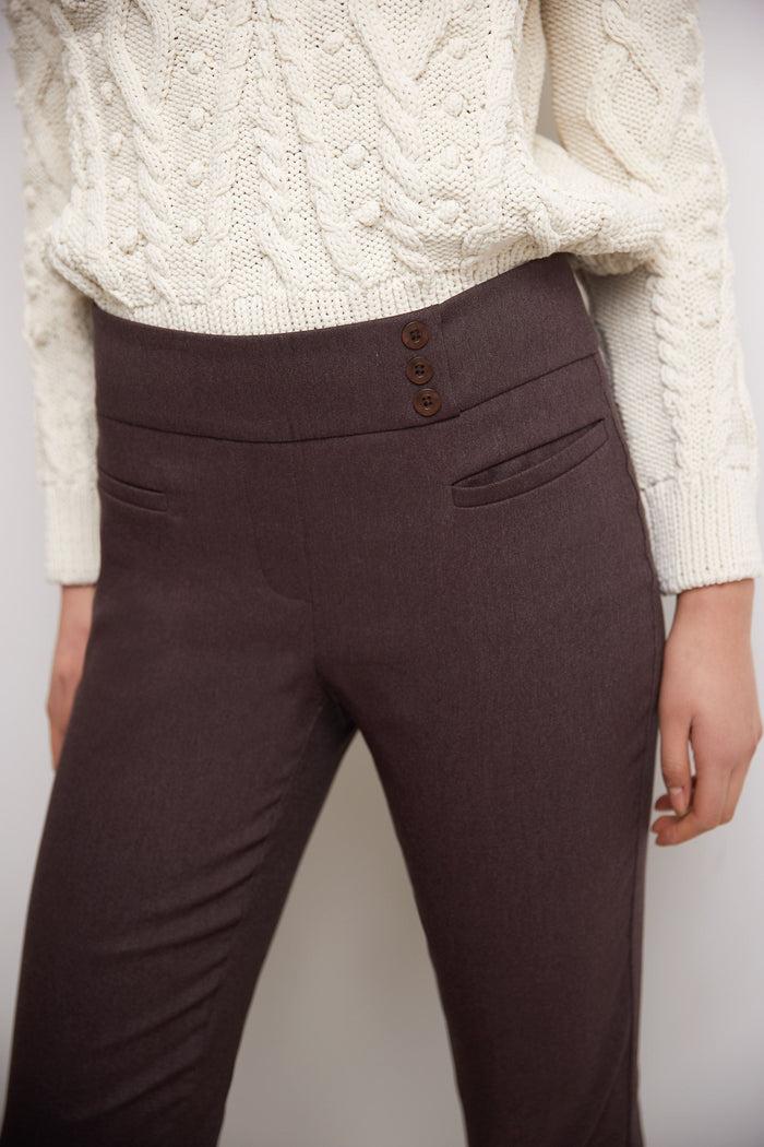 Rekucci Straight Classic Pants With Tummy Control And Pockets Heather-brown