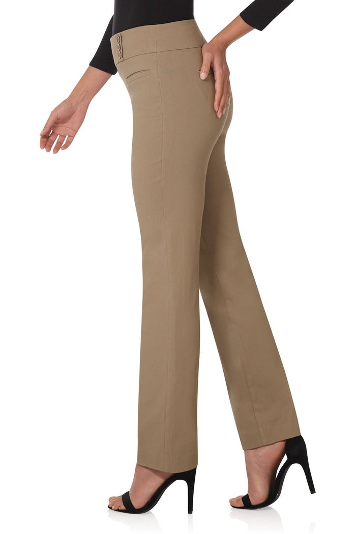 Rekucci Straight Classic Pants With Tummy Control And Pockets Oatmeal