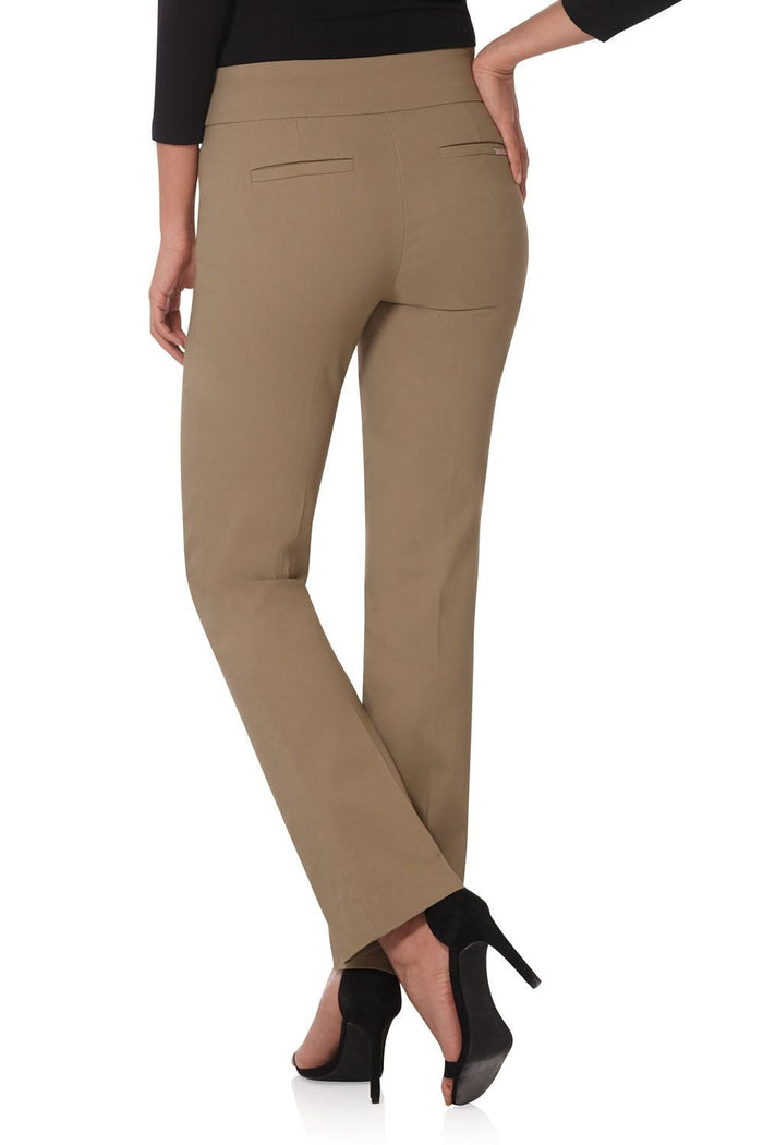 Rekucci Straight Classic Pants With Tummy Control And Pockets Oatmeal