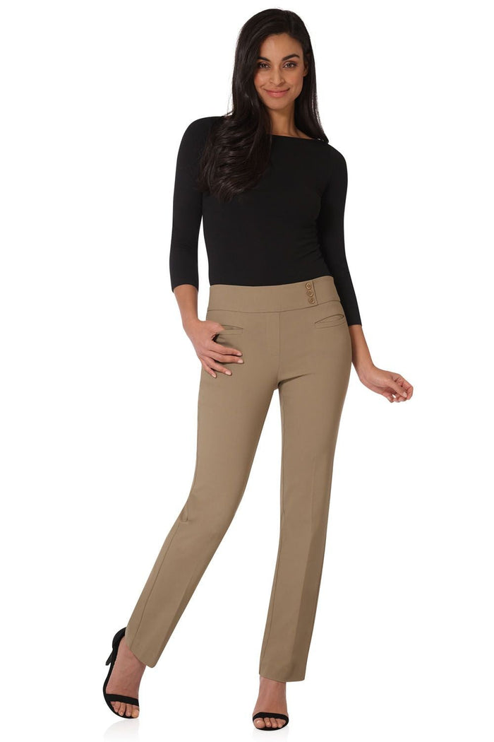 rekucci Straight classic pants with tummy control and pockets oatmeal