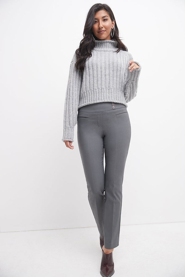 Rekucci Straight Classic Pants With Tummy Control And Pockets Graphite