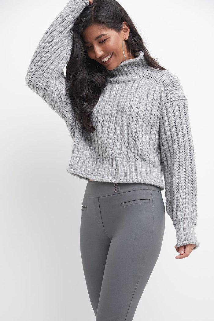 rekucci Straight classic pants with tummy control and pockets graphite