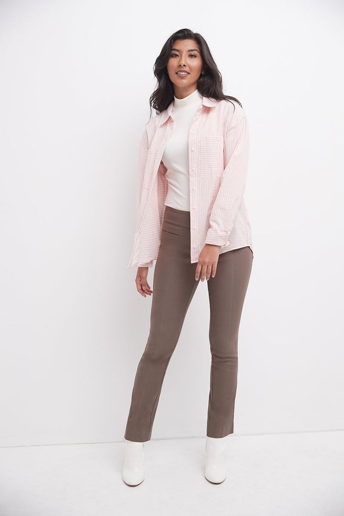 Rekucci Straight Classic Pants With Tummy Control And Pockets Mocha