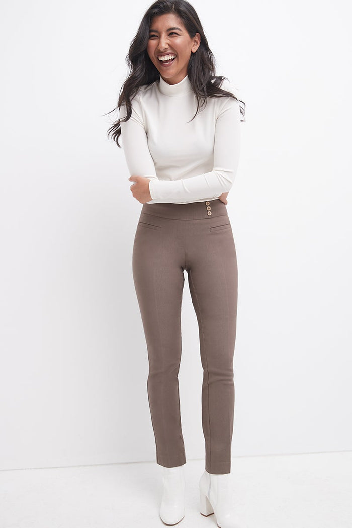 Rekucci Straight Classic Pants With Tummy Control And Pockets Mocha