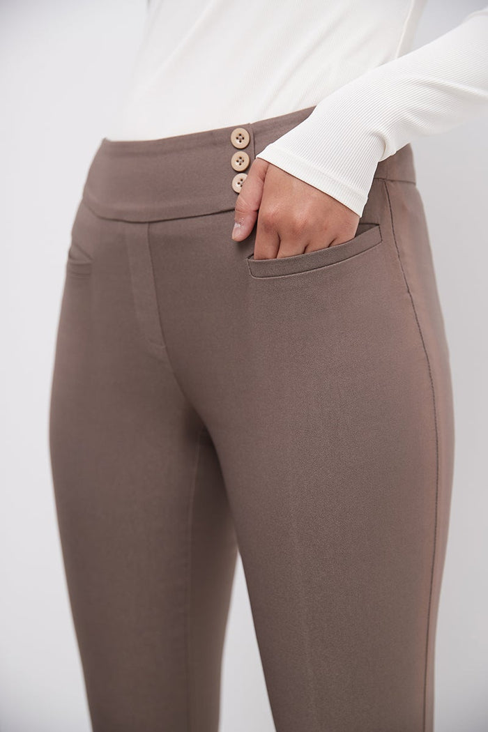 rekucci Straight classic pants with tummy control and pockets mocha