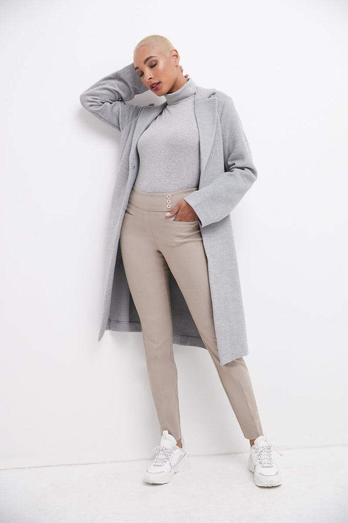 Rekucci Straight Classic Pants With Tummy Control And Pockets Khaki