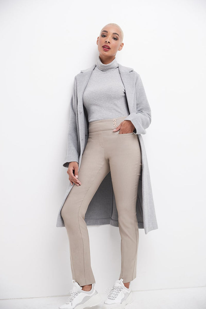 rekucci Straight classic pants with tummy control and pockets khaki