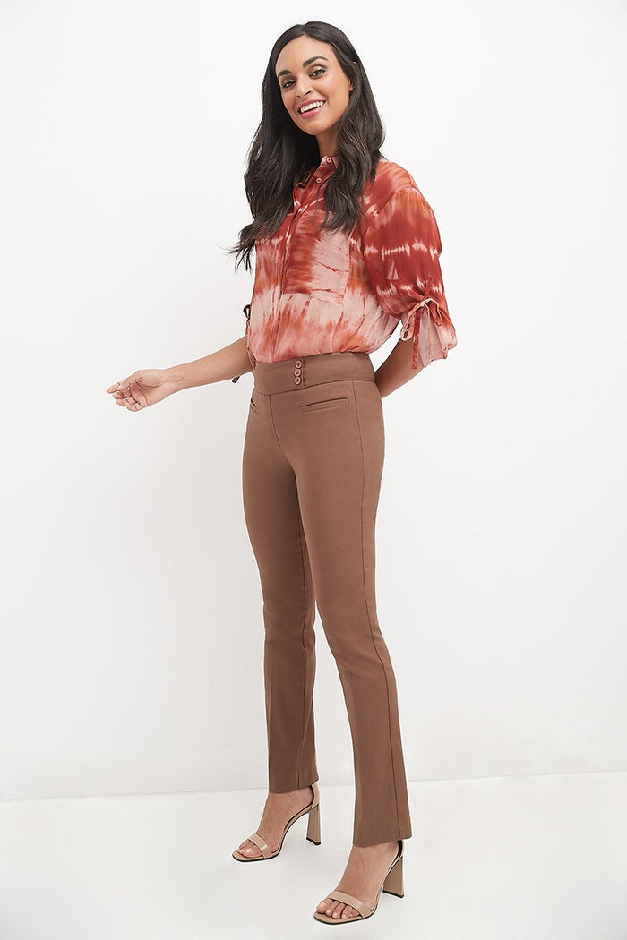 rekucci Straight classic pants with tummy control and pockets chestnut