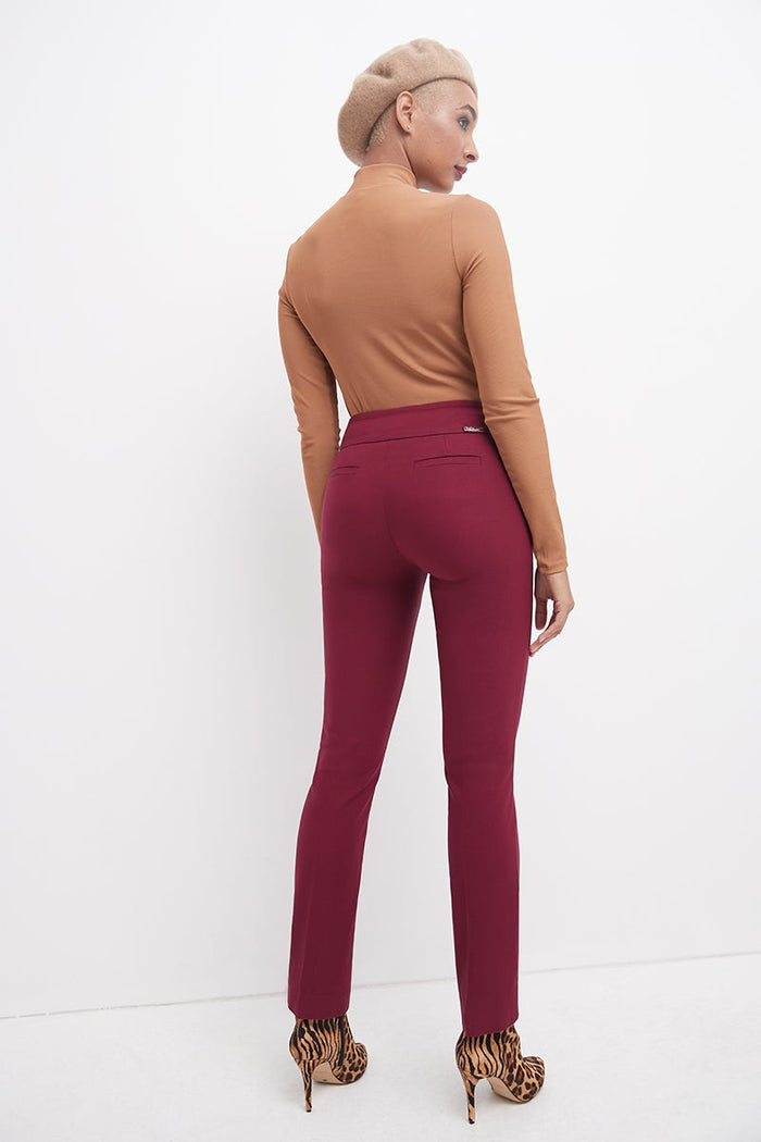 Rekucci Straight Classic Pants With Tummy Control And Pockets Burgundy