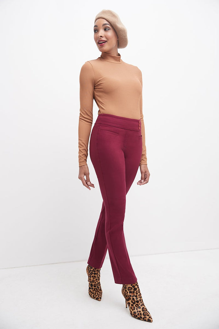 rekucci Straight classic pants with tummy control and pockets burgundy