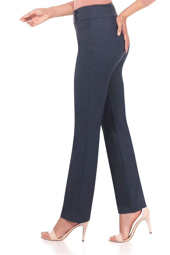 Rekucci Straight Classic Pants With Tummy Control And Pockets Indigo
