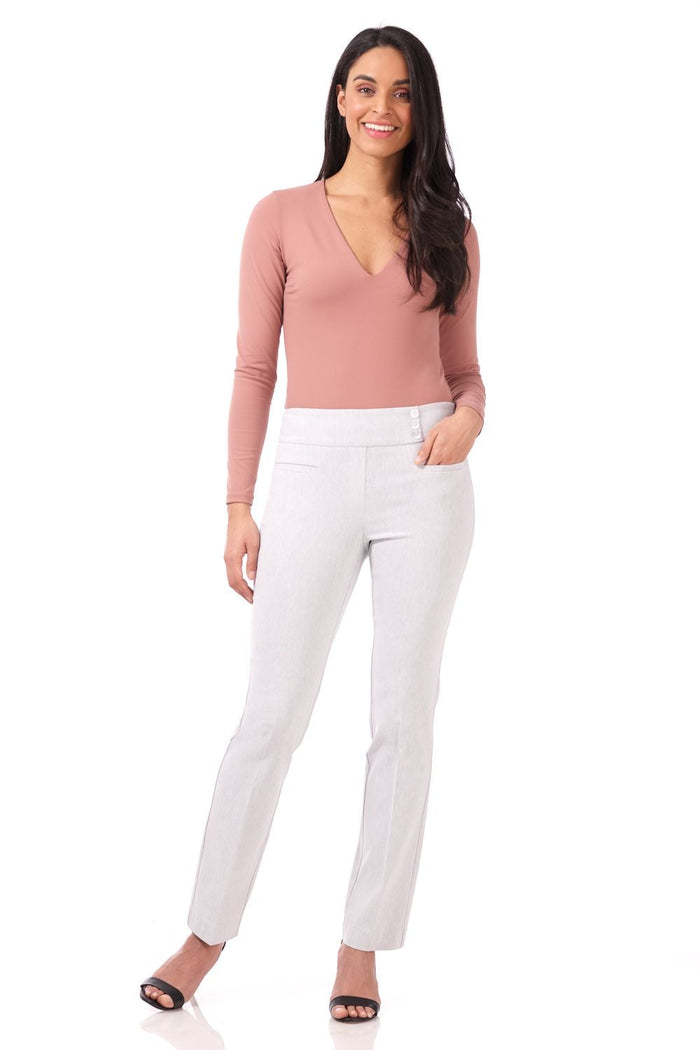 rekucci Straight classic pants with tummy control and pockets silver-mix
