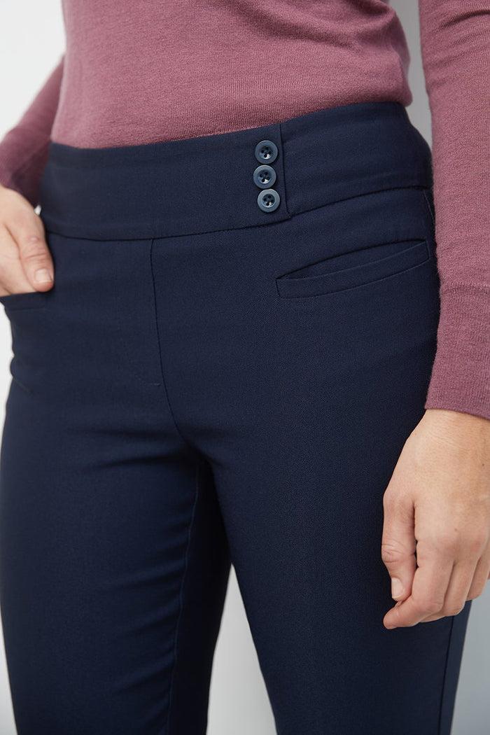 Rekucci Straight Classic Pants With Tummy Control And Pockets Navy