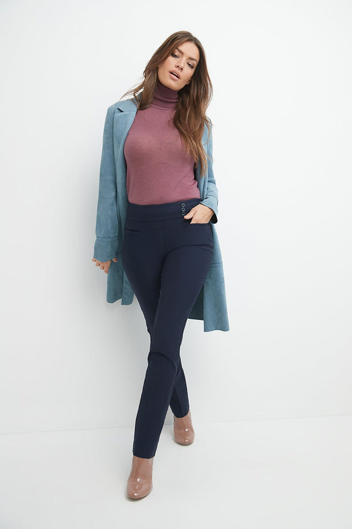 rekucci Straight classic pants with tummy control and pockets navy