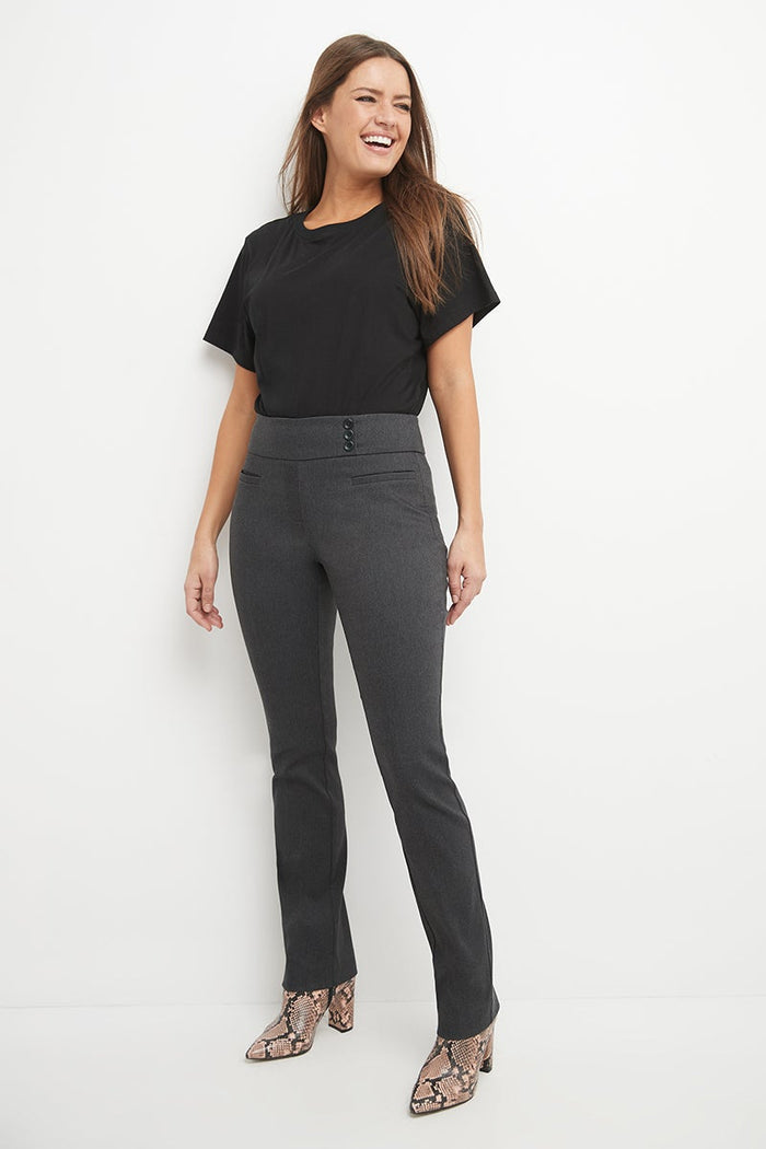 Rekucci Straight Classic Pants With Tummy Control And Pockets Dk-charcoal