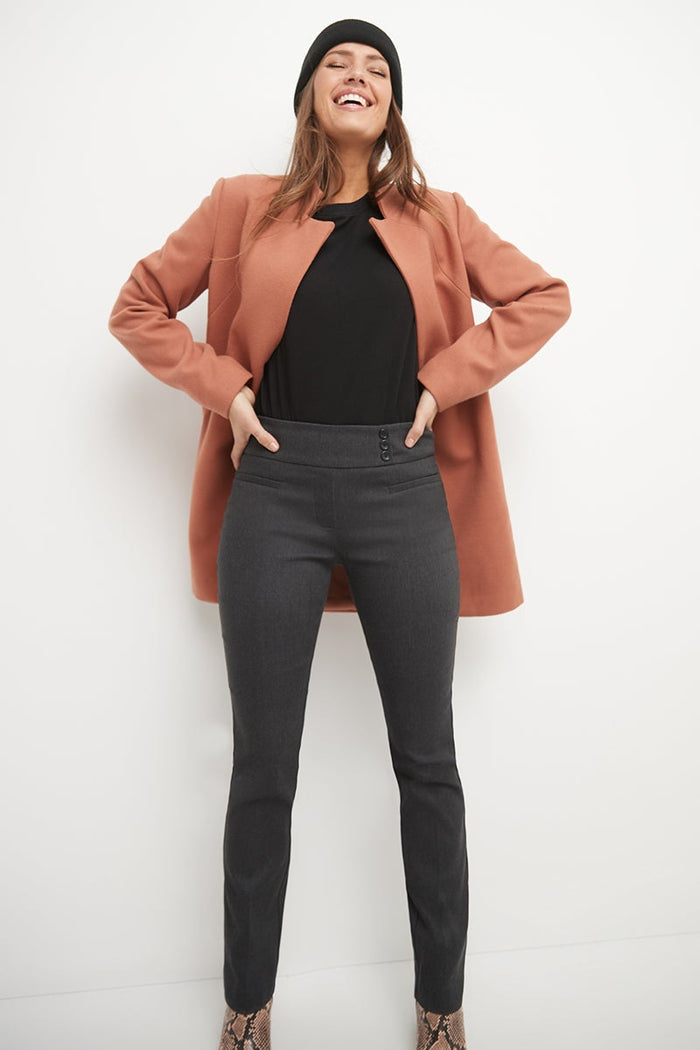 rekucci Straight classic pants with tummy control and pockets dk-charcoal