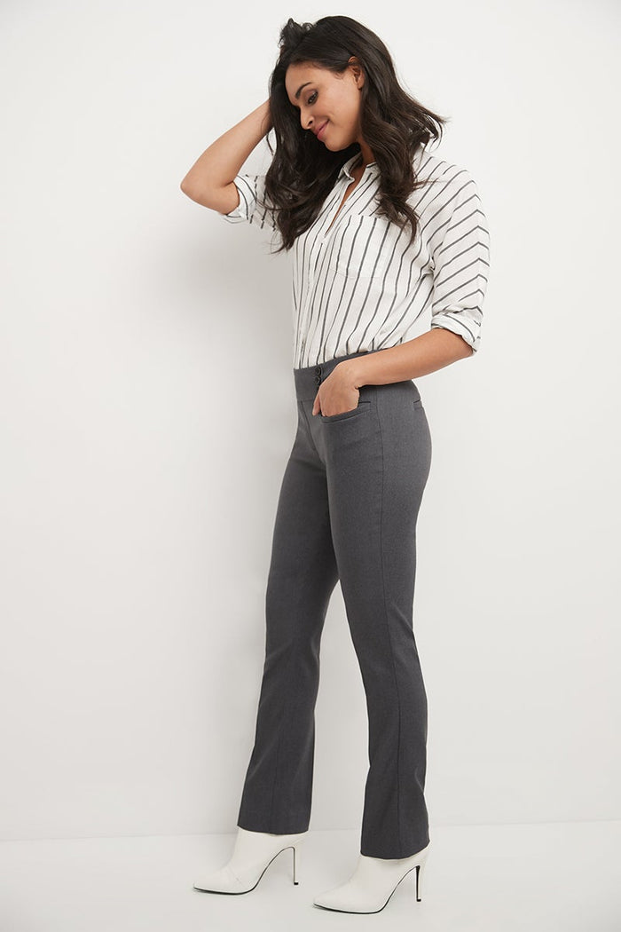 Rekucci Straight Classic Pants With Tummy Control And Pockets Charcoal