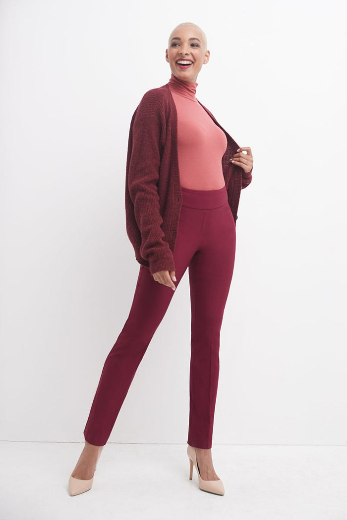Rekucci Straight Leg Pants With Tummy Control Burgundy