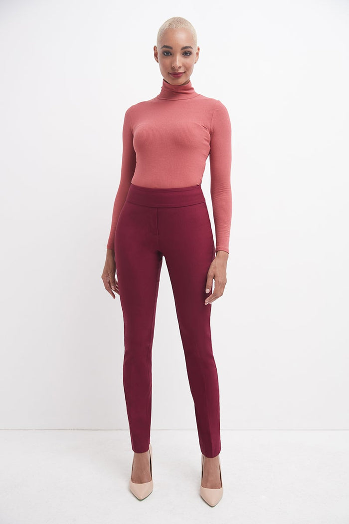 Rekucci Straight Leg Pants With Tummy Control Burgundy