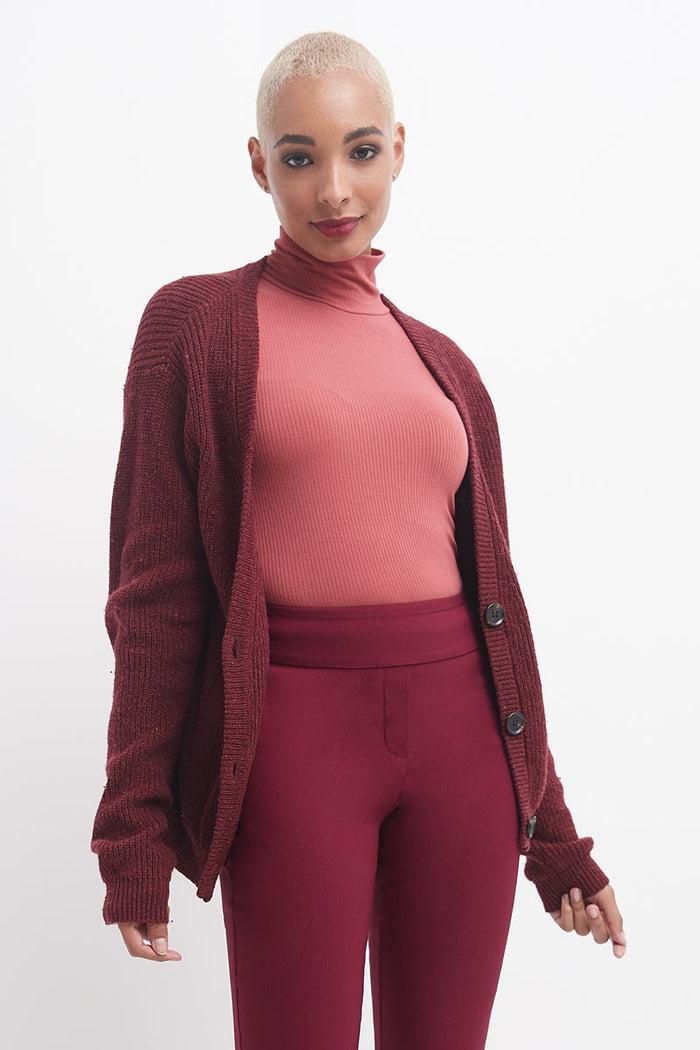 Rekucci Straight Leg Pants With Tummy Control Burgundy