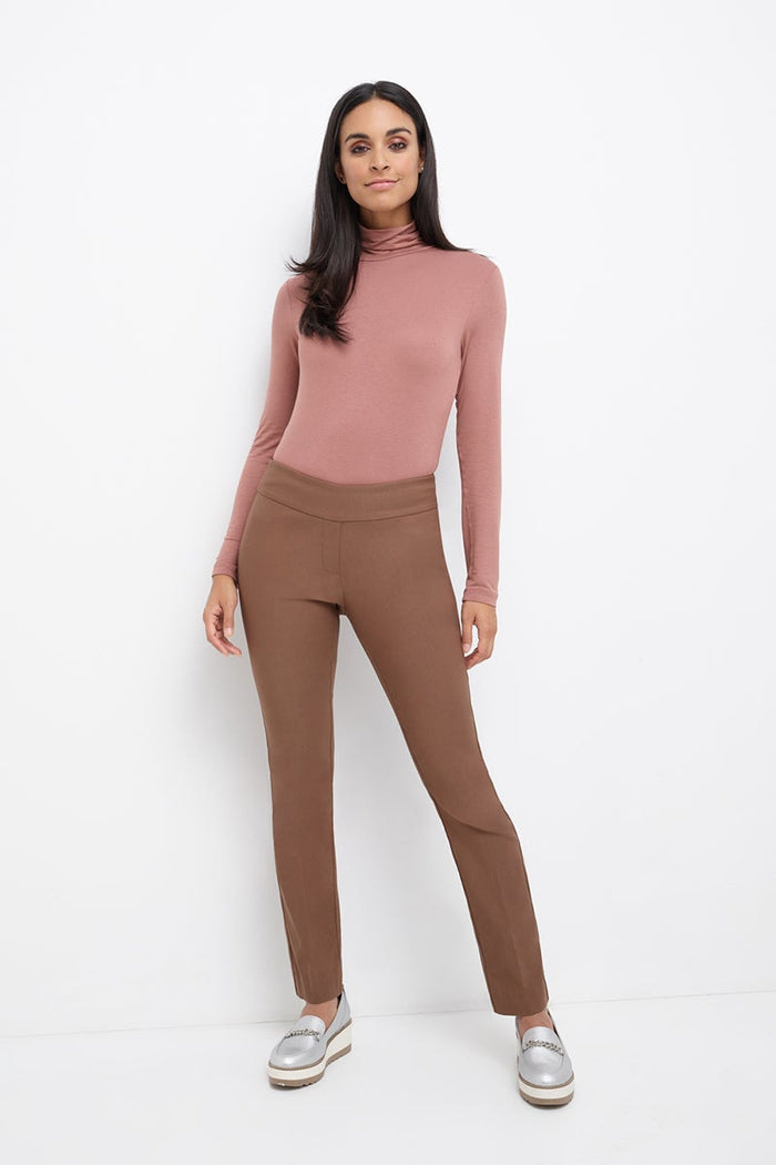 Rekucci Straight Leg Pants With Tummy Control Chestnut