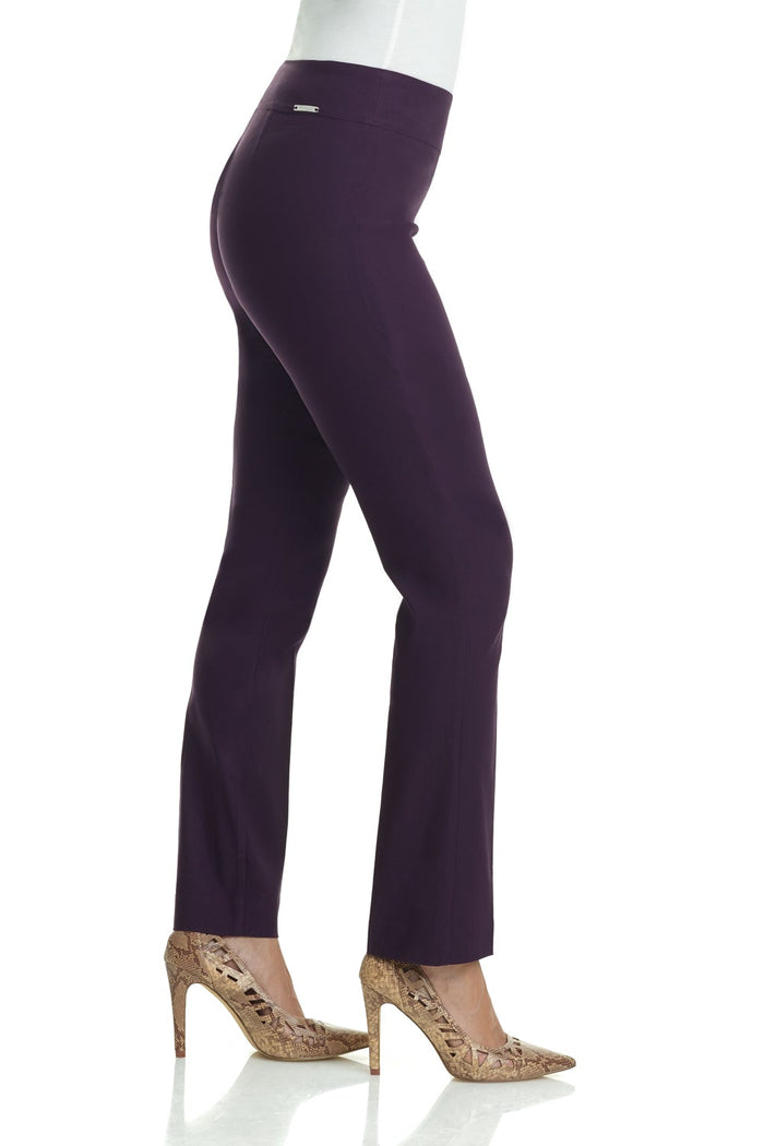 Rekucci Straight Leg Pants With Tummy Control Deep-plum
