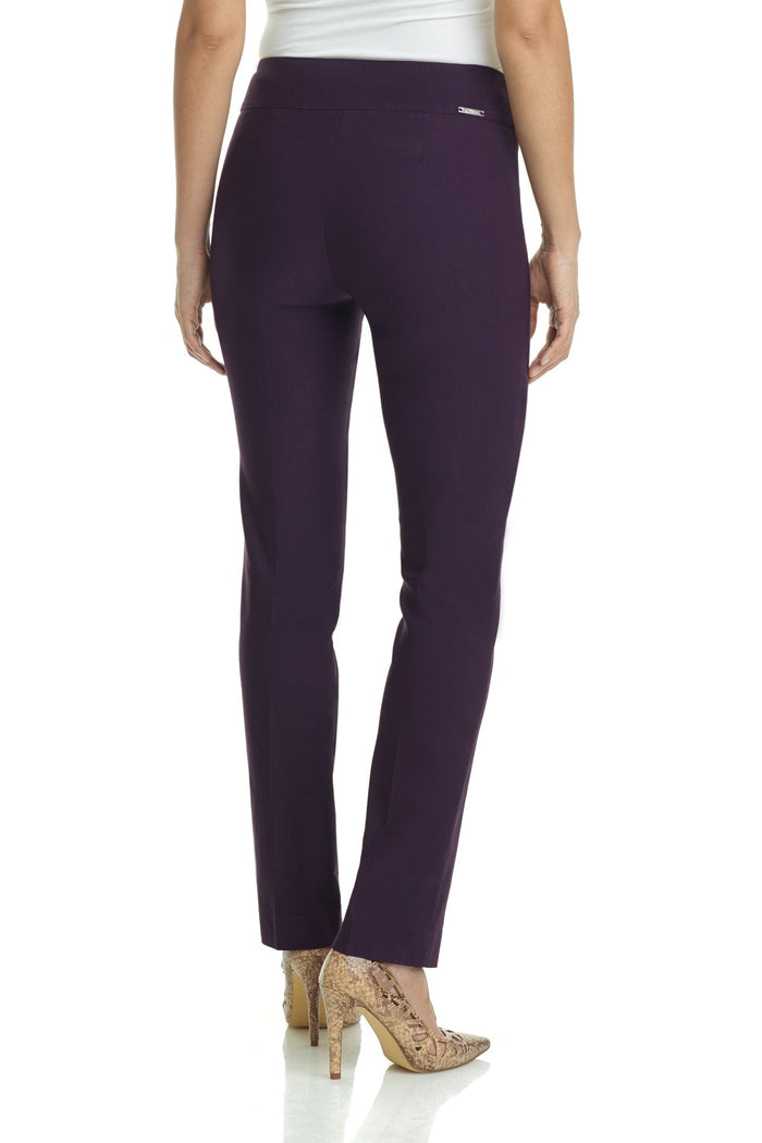 Rekucci Straight Leg Pants With Tummy Control Deep-plum