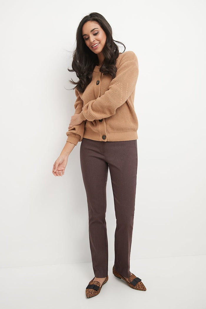 Rekucci Straight Leg Pants With Tummy Control Heather-brown