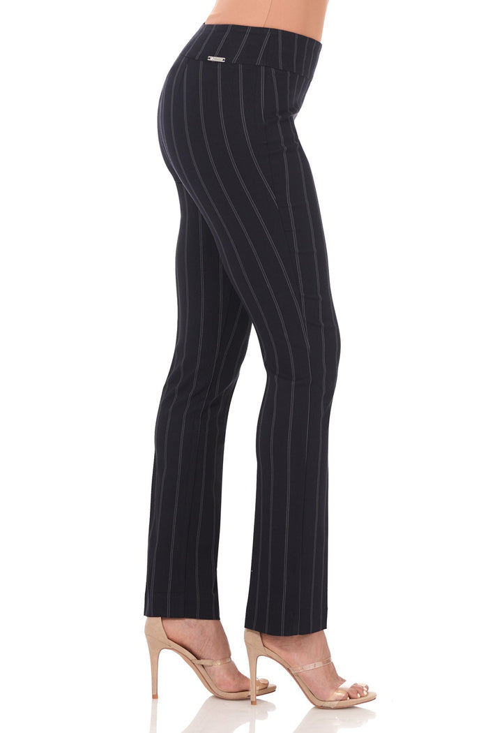 Rekucci Straight Leg Pants With Tummy Control Navy-stripe