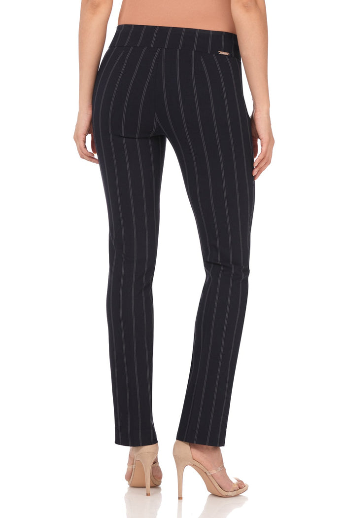 Rekucci Straight Leg Pants With Tummy Control Navy-stripe