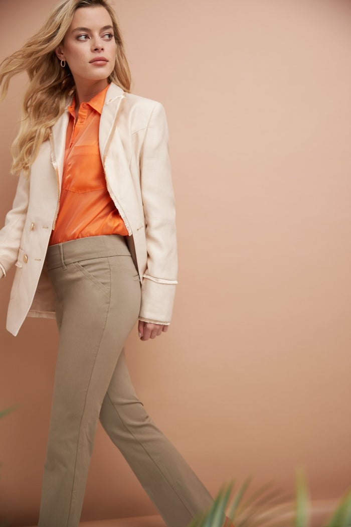 Rekucci Stretch Bootcut Pants With Tummy Control And Pockets Oatmeal