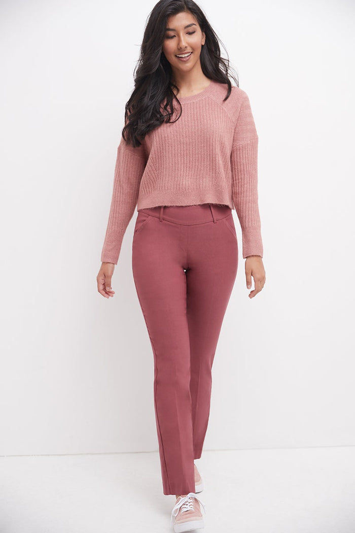 rekucci Stretch bootcut pants with tummy control and pockets desert-rose