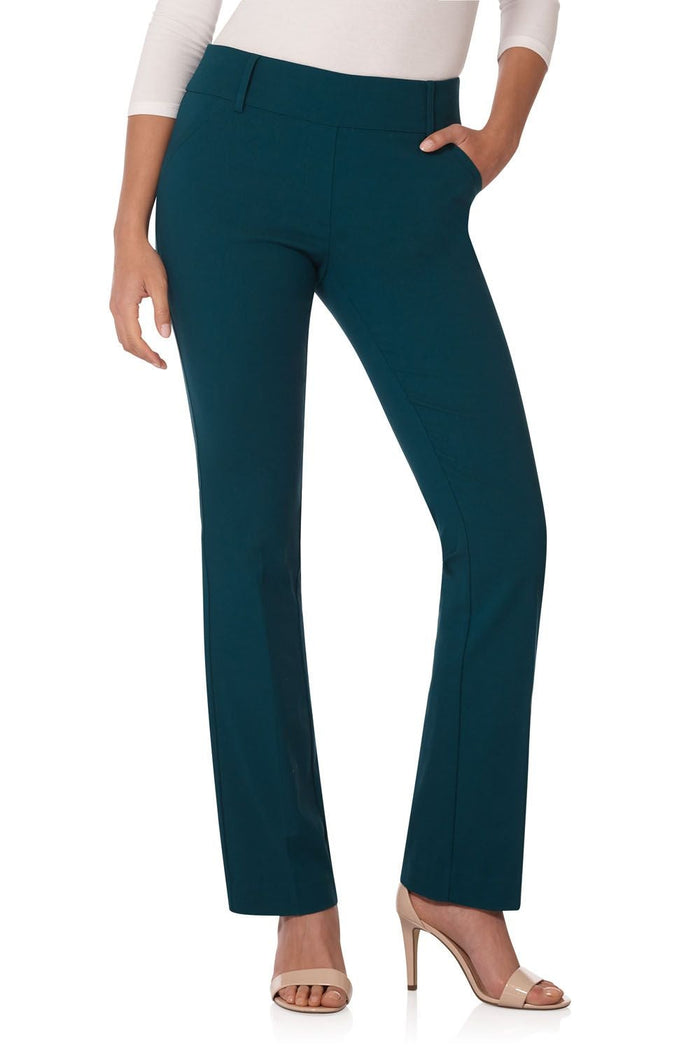 rekucci Stretch bootcut pants with tummy control and pockets teal