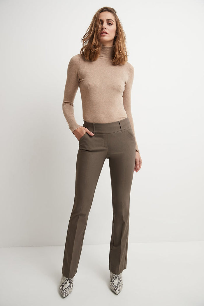 Rekucci Stretch Bootcut Pants With Tummy Control And Pockets Mocha