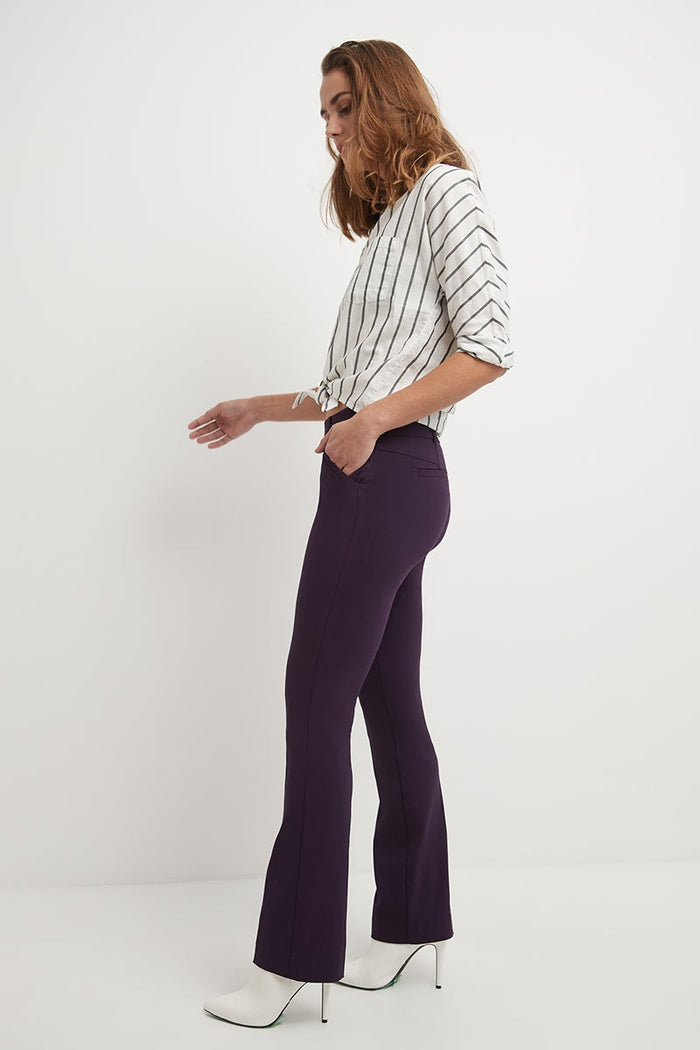Rekucci Stretch Bootcut Pants With Tummy Control And Pockets Deep-plum