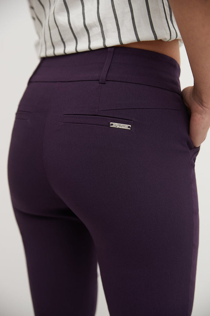 Rekucci Stretch Bootcut Pants With Tummy Control And Pockets Deep-plum