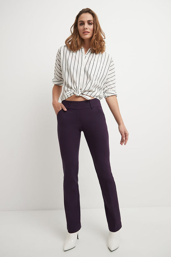 rekucci Stretch bootcut pants with tummy control and pockets deep-plum