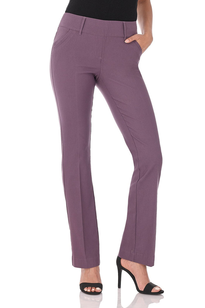 rekucci Stretch bootcut pants with tummy control and pockets mauve